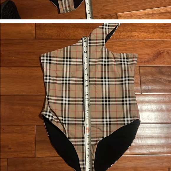 Burberry  Beige Plaid One-Shoulder Bodysuit - Picture 11 of 11